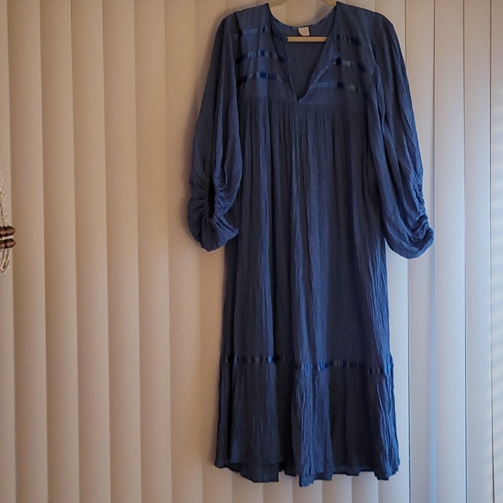 Blue 100% Cotton Midi Dress|Size M